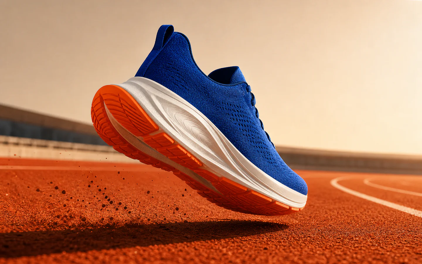 Final campaign frame showing a blue running shoe